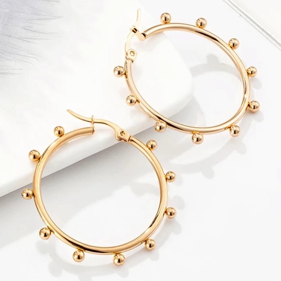 18K gold circle hoop earrings - Picture 2 of 4